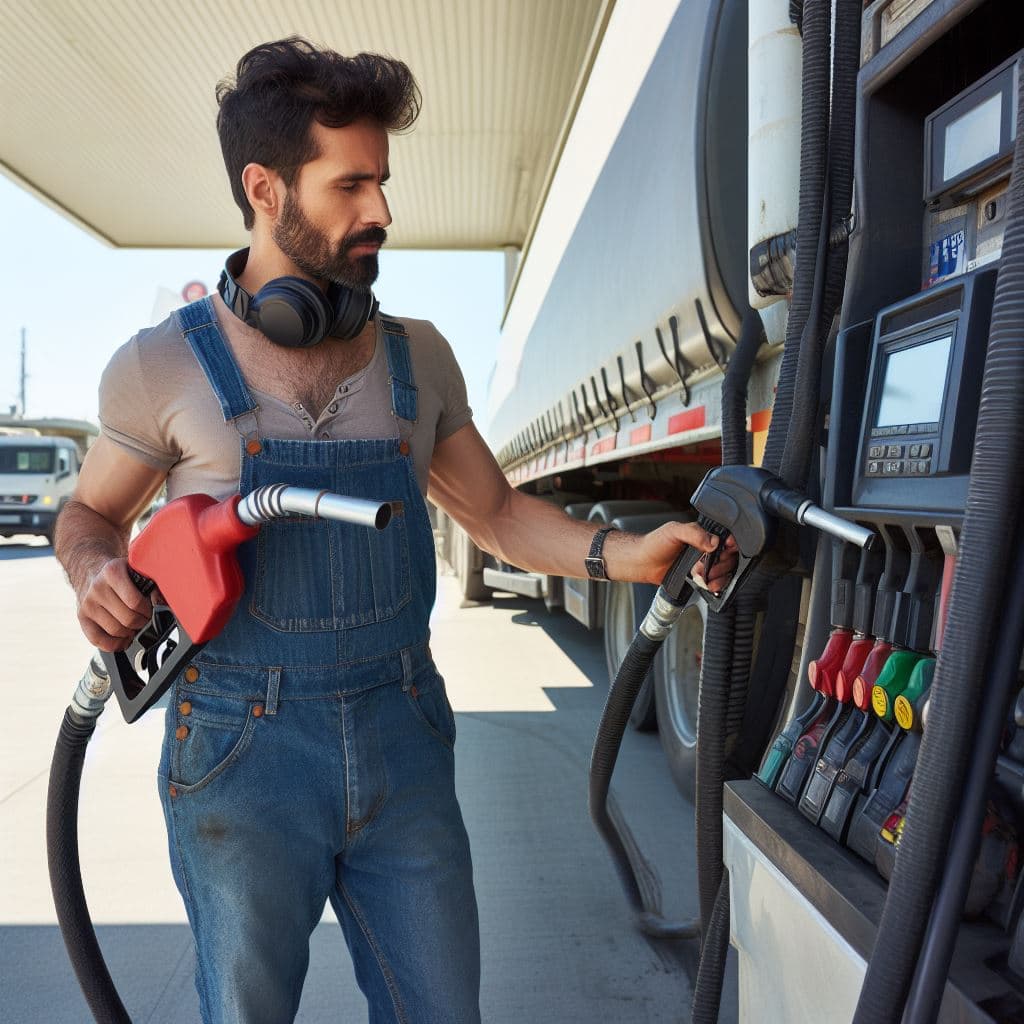 Truck driver at a gas station IFTA